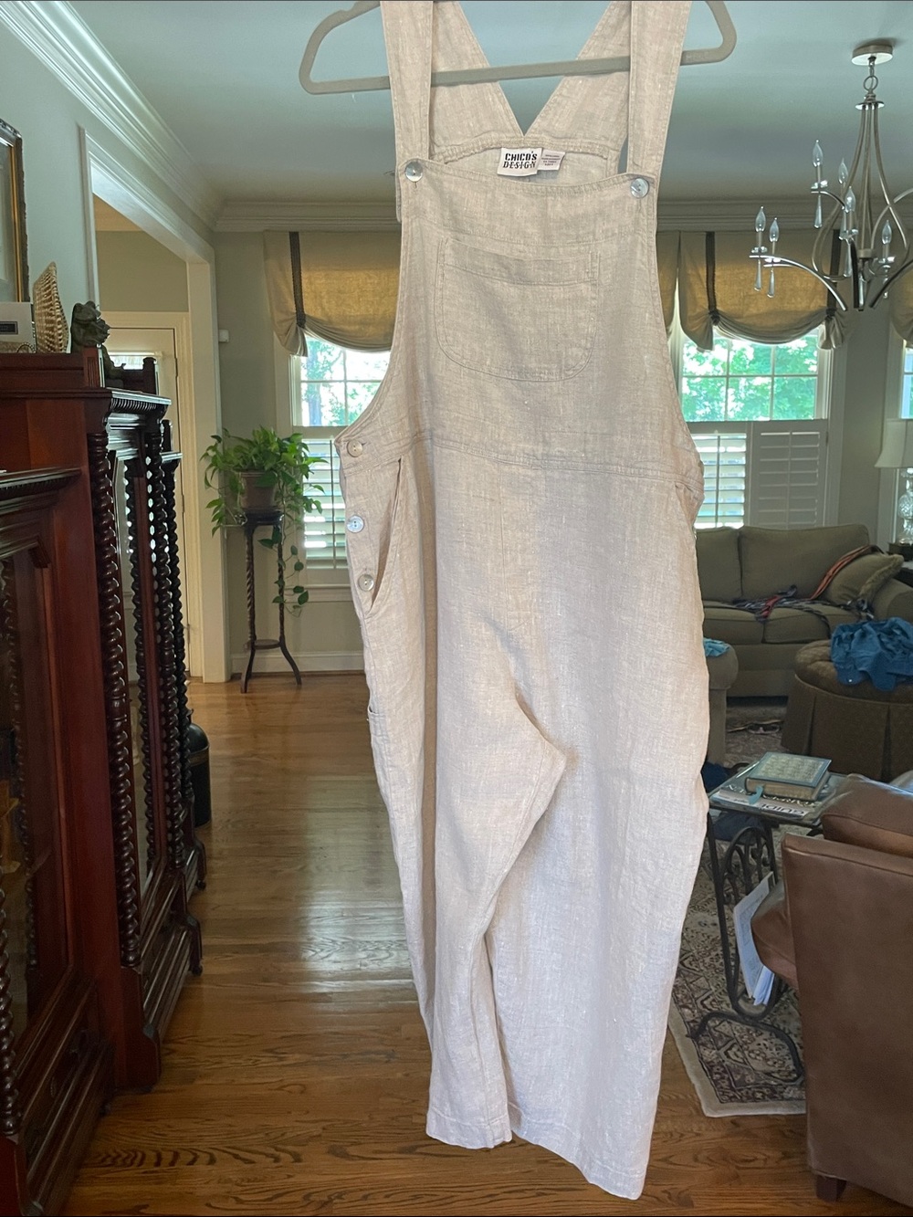 Chico's Beige 100% Linen Overalls size 3
